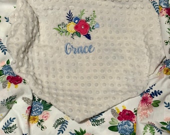 Personalized Baby Blanket | Floral Blanket for Girls | Handmade Baby Gift | Flower Embroidery | Crib Bedding