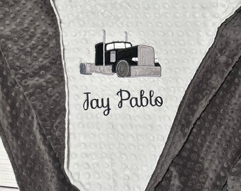 Personalized Baby Blanket | Semi Truck | Handmade Baby Gift | Trucker Baby | 18 Wheeler Embroidery | Big Rig | Choose Blanket Size