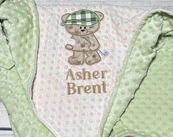 Personalized Golf Baby Blanket | Embroidered Golfing Bear | Minky Blankets for Babies | Golfing Theme Nursery