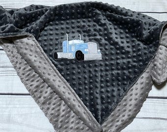 Personalized Semi Truck Minky Baby Blanket | 18-wheeler Truck Driver | Trucker Blankets for Babies
