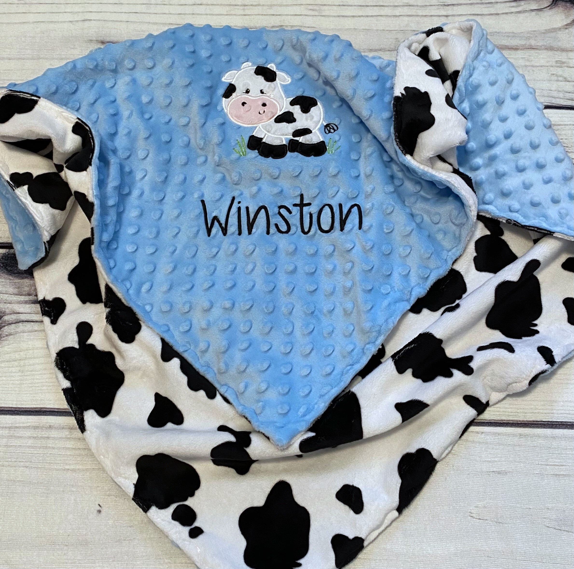Personalized Cow Baby Blanket Handmade Baby Gift Baby Boy Etsy