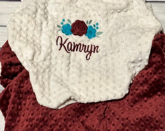 Personalized Baby Blanket | Floral Embroidery | Handmade Baby Gift | Baby Girl | Blanket with Flowers | Baby Bedding | Nursery Decor