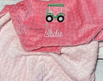 Golf Cart Baby Blanket | Personalized Blanket | Baby Gift | Choose your Colors | Minky Cuddle Fabric | Golf Baby