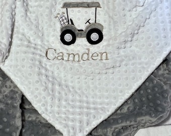 Personalized Golf Baby Blanket | Golf Cart | Handmade Baby Gift | Custom Made | Name Blanket