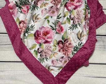 Personalized Floral Minky Baby Blanket | Custom Embroidered Nursery Gift | Blankets with Flowers | Custom Name