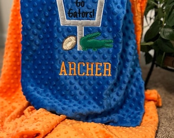 Personalized Minky Baby Blanket |  Football Goal Post Embroidery | Florida Gator Fan | Sports Themed Nursery