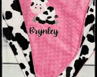 Personalized Cow Baby Blanket |  Farm Minky Blankets  | Custom Made |  Animal Nursery Blankets