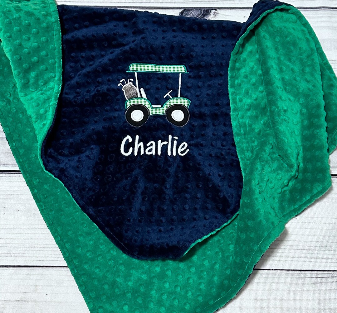 Personalized Golf Baby Blanket Golf Cart Embroidery Choose Your Minky