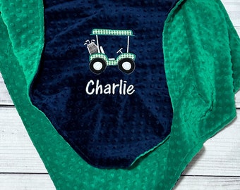 Personalized Golf Baby Blanket | Golf Cart Embroidery | Choose your Minky Color | Handmade Baby Gift | | Baby Golfer | Lovey & Newborn Size