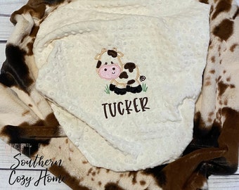 Personalized Baby Blanket | Handmade Baby Gift  | Cow Print or Pony Print | Newborn Present | Choose your Colors | Baby Boy | Baby Girl