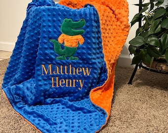 Personalized Alligator Minky Baby Blanket | Gator Embroidery Design | Baby Gifts