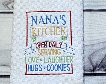 Embroidered Kitchen Towel for Nana | Nana's Kitchen Embroidery | Home Decor | Waffleweave Towels | Birthday Gift