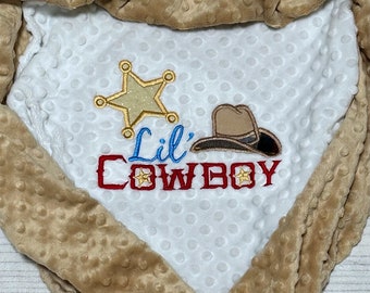 Personalized Baby Blanket | Cowboy Embroidery | Handmade Baby Gift | Name Blanket | Lil Cowboy | Baby Boy | Choose your Size