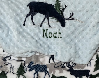 Personalized Forest Animals Baby Blanket | Handmade Baby Gift  | New Baby | Baby Boy | Deer Moose