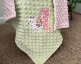 Personalized Kitten Initial Minky Baby Blanket | Love Cats | Blankets for Babies | Cat Lover