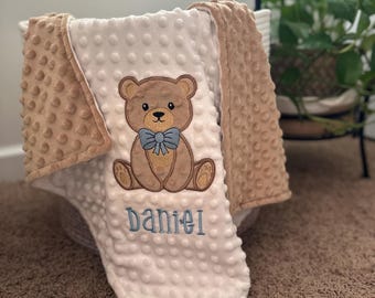 Personalized Embroidered Teddy Bear Baby Blanket | Custom Name Keepsake