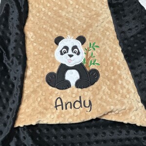 Personalized Baby Blanket Panda Bear Minky Blanket Handmade Baby Gift Name Blanket with Panda Choose your Colors image 2