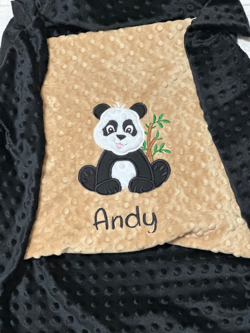 Personalized Baby Blanket Panda Bear Minky Blanket Handmade Baby Gift Name Blanket with Panda Choose your Colors image 2