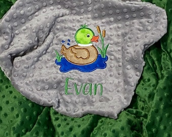 Personalized Duck Baby Blanket |  Handmade Baby Gift | Choose your Colors | Mallard Baby Minky Blanket | Minky Fabric