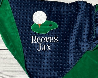 Personalized Minky Golf Baby Blanket | Golfing Theme Nursery | Custom Name Blankets