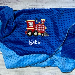 Personalized Train Minky Baby Blanket | Steam Engine Embroidery | Blankets for Babies