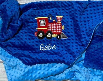 Personalized Train Baby Blanket | Handmade Baby Gift |  Minky Baby Blanket Train | Boys Train | Read About Sizes in Description