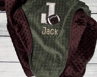 Personalized Football Minky Baby Blanket – Custom Name Keepsake Gift - Initial Blankets