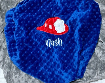 Personalized Baby Blanket | Fireman Helmet Embroidery | Handmade Baby Gift | Fire Fighter |  Name Blanket | Newborn Present
