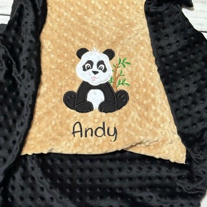 Personalized Baby Blanket Panda Bear Minky Blanket Handmade Baby Gift Name Blanket with Panda Choose your Colors image 1