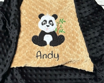 Personalized Baby Blanket | Panda Bear Minky Blanket | Handmade Baby Gift | Name Blanket with Panda | Choose your Colors