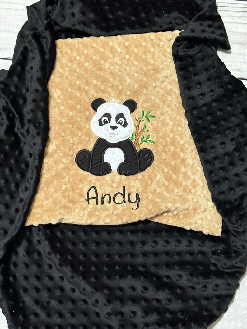 Personalized Baby Blanket Panda Bear Minky Blanket Handmade Baby Gift Name Blanket with Panda Choose your Colors image 1