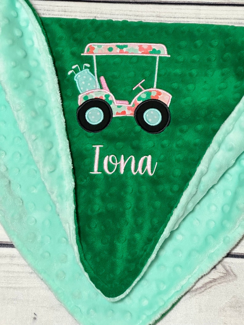 Personalized Baby Blanket Golf Cart Embroidery Handmade Baby Gift New Baby Cozy Blanket New Mom Golf Baby Stuff image 2
