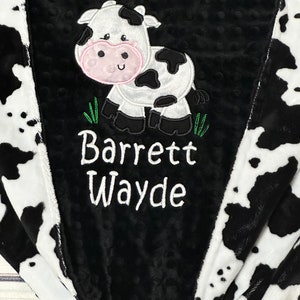 Cow Minky Baby Blanket Personalized Handmade Baby Gift Name on Blanket Cow Print Black & White Read About Sizes in Description image 2