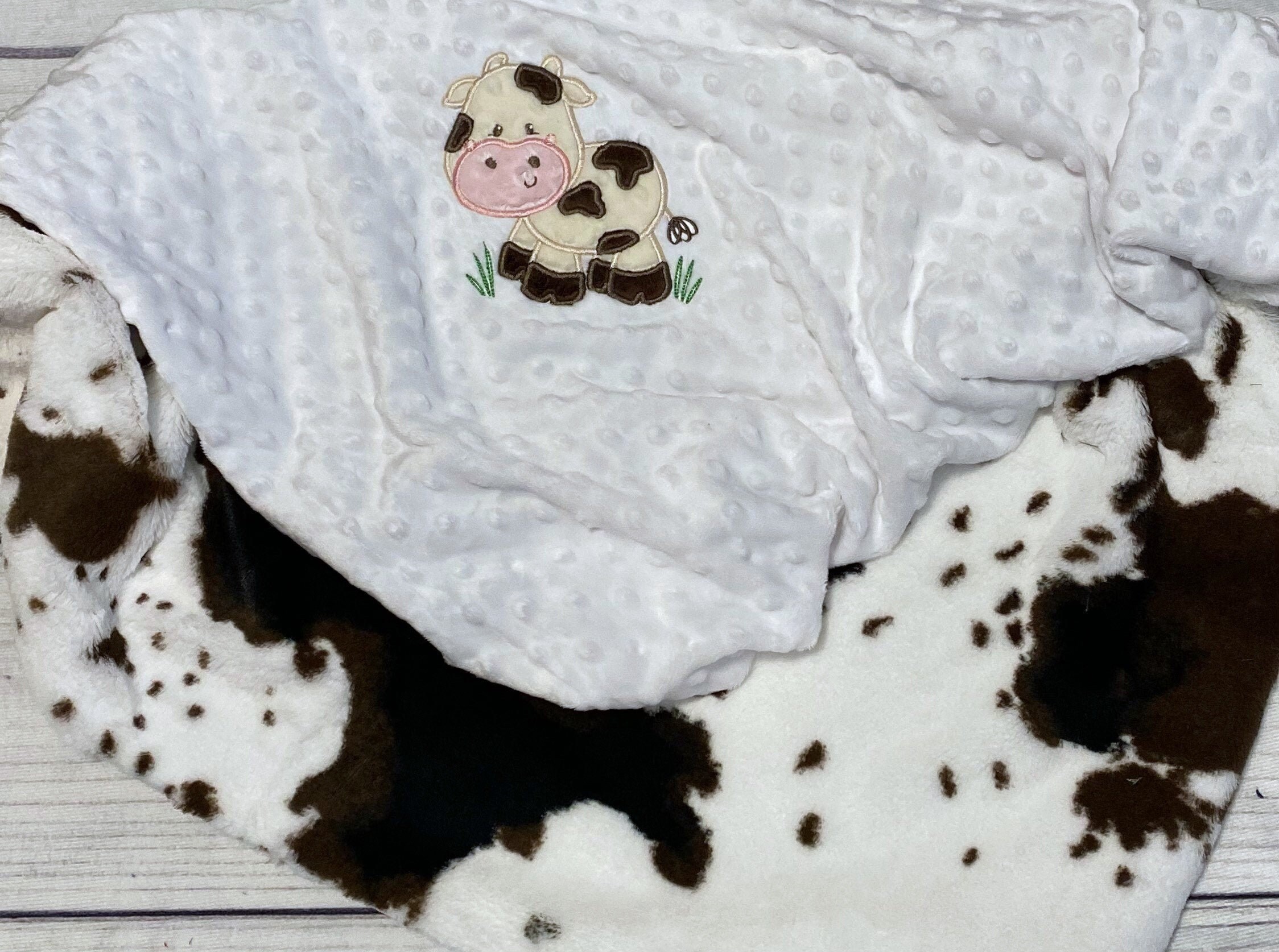 Personalized Cow Baby Blanket Handmade Gift Brown Cow Etsy