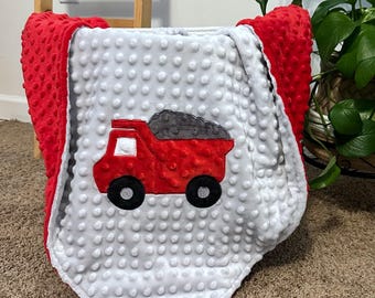 Personalized Dump Truck Minky Baby Blanket | Blankets for Babies | Trucks Embroidery