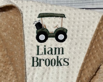 Personalized Golf Baby Blanket | Handmade Baby Gift | For the Golfer | Golf Cart Blanket | Minky dot Blanket