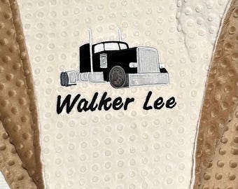 Personalized Minky Baby Blanket | Semi Truck Embroidery | Trucker Nursery