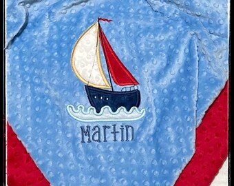 Personalized Sailboat Minky Baby Blanket  | Nautical Nursery Gift | Sailing the Seas Theme