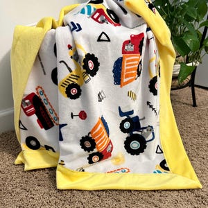 Personalized Construction Minky Baby Blanket | Dump Truck & Excavator Embroidered | Custom Name Blanket For Boys | Hand Made Baby
