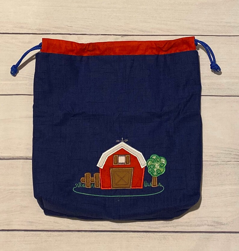 Personalized Barn Drawstring Bag-Barn Design-Handmade Bag-Eco Friendly-Kid Bag-Daycare Bag