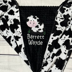 Cow Minky Baby Blanket Personalized Handmade Baby Gift Name on Blanket Cow Print Black & White Read About Sizes in Description image 1