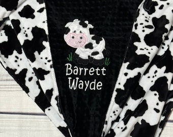 Cow Minky Baby Blanket Personalized | Handmade Baby Gift | Name on Blanket | Cow Print | Black & White | Read About Sizes in Description