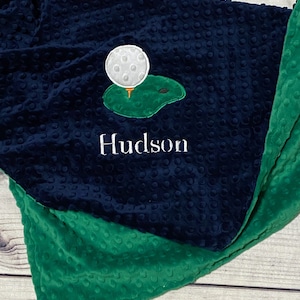 Personalized Golf Baby Blanket | Choose your Colors | Handmade Baby Gift  | Embroidered Golf Ball | Read About Sizes in Description