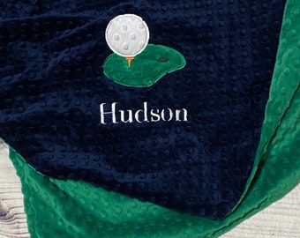 Personalized Golf Baby Blanket | Choose your Colors | Handmade Baby Gift  | Embroidered Golf Ball | Read About Sizes in Description