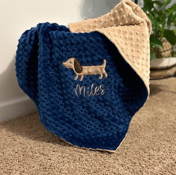 Personalized Minky Baby Blanket: Dachshund Embroidery, Custom Name