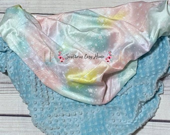 Personalized Baby Blanket | Shimmer Fabric | Minky Stars on Pastel Tie Dye | Handmade Baby  Gift