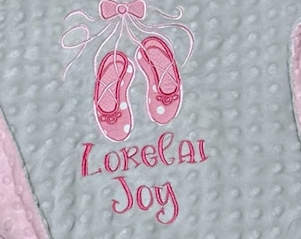 Personalized Baby Blanket | Ballet Shoes Embroidery | Handmade Baby Gift | Dance Blanket | New Mom | New Baby