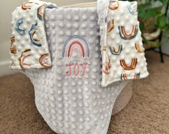 Personalized Rainbow Minky Baby Blanket | Embroidered Rainbow Blankets with Name