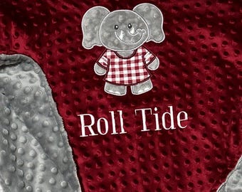 Personalized Elephant Baby Blanket | Alabama Crimson Tide Minky Bedding