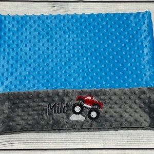 Personalized Monster Truck Pillowcase | Handmade Gift | Children&#39;s Bedding | Kid Pillow | Minky Pillowcase for Kids | Custom Name Pillow